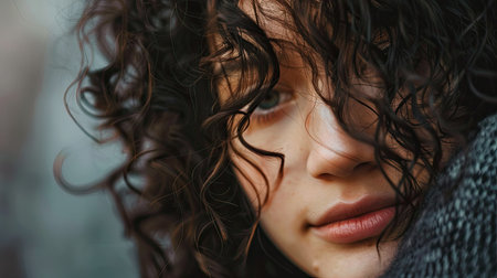 A woman with layered curls, full of volume and bounceの素材