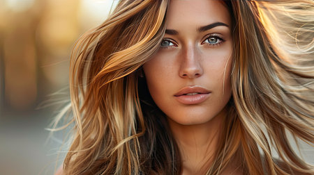 A woman with balayage highlights, giving a sun-kissed lookの素材