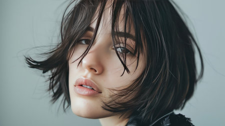 A woman with an asymmetrical bob, edgy and modernの素材