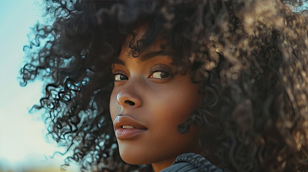 A woman with layered curls, full of volume and bounceの素材