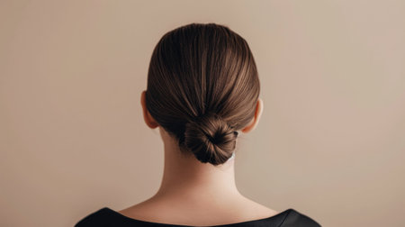 A woman with straight hair, styled in a low bunの素材