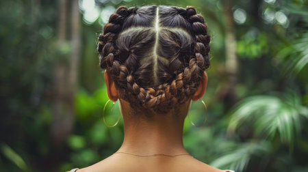A woman with a twisted crown braid, perfect for a bohemian lookの素材