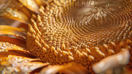 Close-up view of a blooming sunflower, highlighting the intricate textures of its petals and seedsの素材