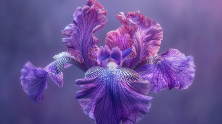 High-quality image of a purple iris with finely detailed veins and textures on its petalsの素材