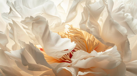 High-resolution close-up of a white peony, showcasing the intricate details and rich texture of its petalsの素材