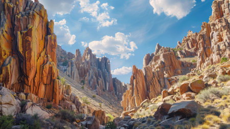 Rocky mountain terrain with dramatic rock formationsの素材