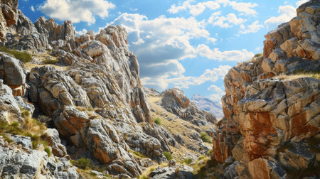 Rocky mountain terrain with dramatic rock formationsの素材