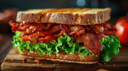 Classic BLT sandwich with crispy bacon, lettuce, and tomato, served on toasted breadの素材