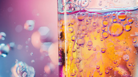Close-up of a beaker with bubbling chemicals in a labの素材