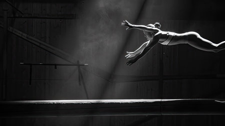 Gymnast performing a routine on the balance beam with precisionの素材