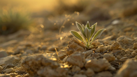 A small desert plant surviving in the harsh, arid conditions.の素材