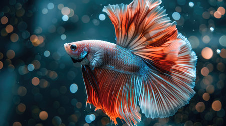 A stunning betta fish flaring its fins in a display of colors.の素材