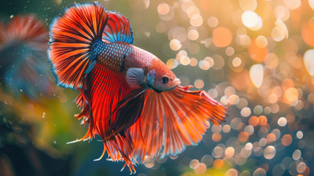 A stunning betta fish flaring its fins in a display of colors.の素材