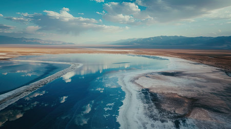 Aerial view of a salt flat in the middle of a vast desert.の素材