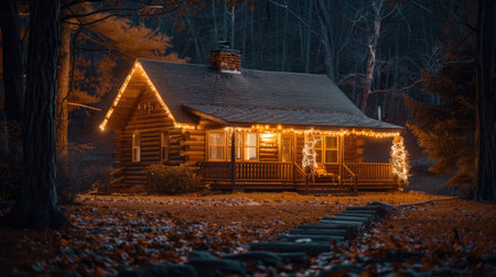 A cozy cabin with warm lights.の素材