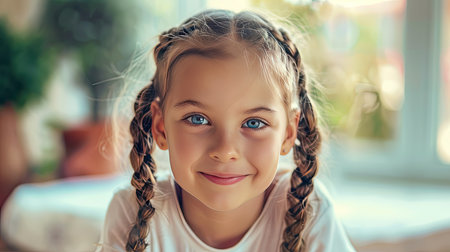 A girl with pigtail braids, cute and playfulの素材