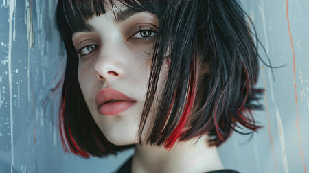 A woman with an asymmetrical bob, edgy and modernの素材
