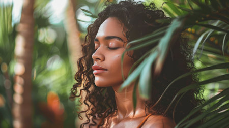 A woman with boho waves, perfect for a relaxed and chic vibeの素材