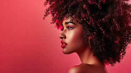 A woman with voluminous curls, giving a glamorous and bold lookの素材