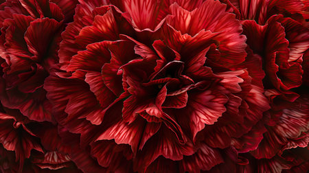 High-resolution image of a deep red carnation, capturing the intricate layers and textures of its petalsの素材