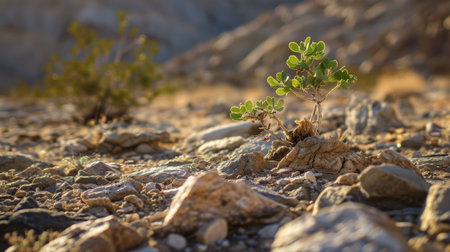 A small desert plant surviving in the harsh, arid conditions.の素材