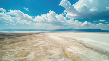 Aerial view of a salt flat in the middle of a vast desert.の素材