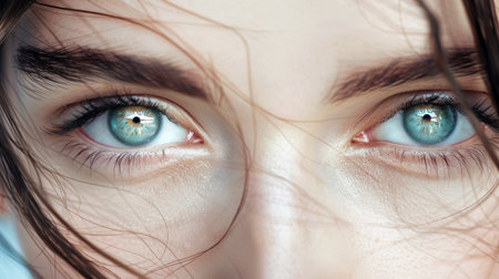 A beautiful face with eyes featuring vivid and clear contact lenses, highlighting their natural allure and charm.の素材