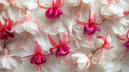 A close-up of Khun Nai's delicate fuchsias, showcasing their unique shapes and colors.の素材