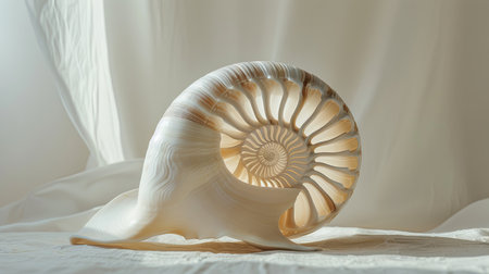 A detailed image of an elegant shell with a perfectly spiraled shape and smooth texture, captured in natural light.の素材