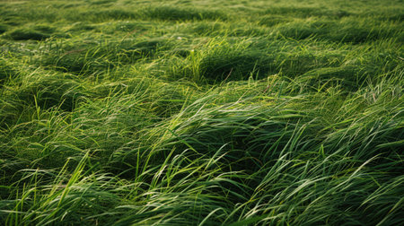 A field of lush, green grasses swaying gently in the breeze.の素材