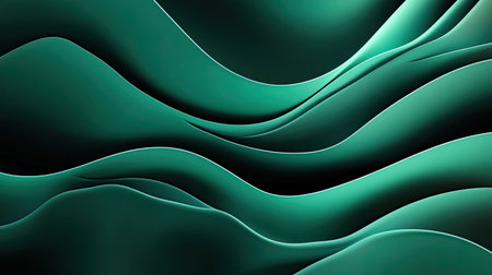 Deep 3D dark green background with soft curves and smooth gradients, creating a calming and immersive atmosphere.の素材