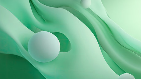 Dynamic 3D light green background with abstract shapes and gradient lighting, perfect for energetic and vibrant visuals.の素材