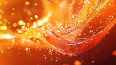 Dynamic 3D orange background with abstract shapes and bright highlights, creating an energetic and lively atmosphere.の素材