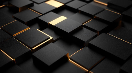 Elegant 3D black background with a combination of matte and glossy finishes, ideal for sophisticated and stylish visuals.の素材