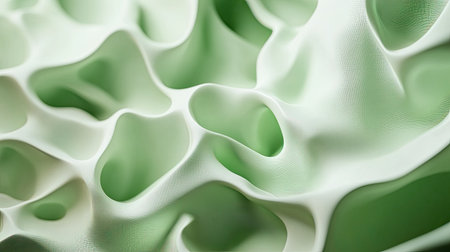 Fresh 3D light green background with abstract organic shapes and subtle lighting, perfect for nature-inspired designs.の素材