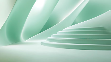 Elegant 3D light green background with smooth surfaces and soft lighting, perfect for natural and serene visuals.の素材