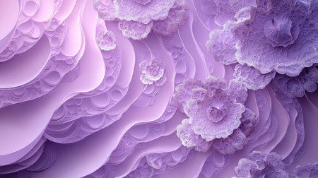 Elegant 3D purple background with delicate, lace-like patterns and soft shadows.の素材