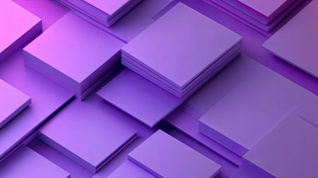 Geometric 3D purple background with stacked, angular shapes and a gradient effect.の素材