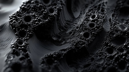 Intricate 3D black background with layered shapes and complex details, perfect for creative and artistic visuals.の素材