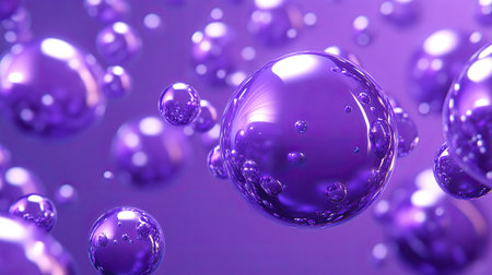 3D purple background featuring layered, floating spheres with a glossy finish.の素材