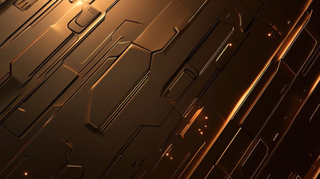 Futuristic 3D brown background with metallic, angular patterns and soft glow.の素材