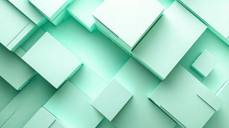 Abstract 3D light green background with geometric shapes and light shadows, creating a sense of depth and elegance.の素材
