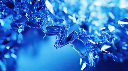 Abstract 3D blue background with fragmented forms and dynamic lighting, creating a sense of movement and intrigue.の素材