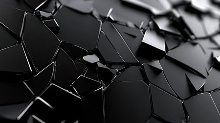 Abstract 3D black background with fragmented shapes and dynamic lighting, suitable for innovative and experimental visuals.の素材