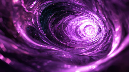 Abstract 3D purple background with swirling, vortex-like shapes and a luminous glow.の素材
