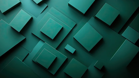 Abstract 3D dark green background with geometric shapes and delicate shadows, ideal for modern and stylish designs.の素材