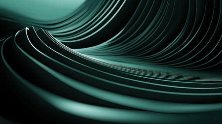 Minimalist 3D dark green background with clean lines and subtle lighting, ideal for modern and sleek designs.の素材