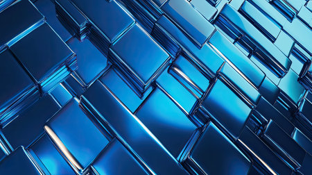 Metallic 3D blue background with shiny textures and reflective highlights, perfect for industrial and tech-inspired themes.の素材