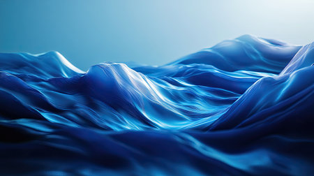 Ocean-inspired 3D blue background with fluid waves and soft lighting, creating a calming and serene atmosphere.の素材
