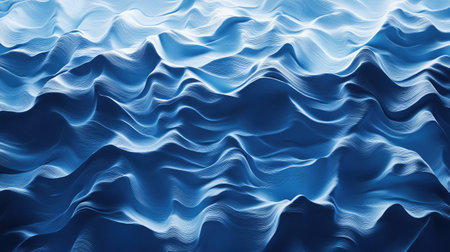 Oceanic 3D blue background with wave-like patterns and shimmering effects, evoking a sense of the sea.の素材